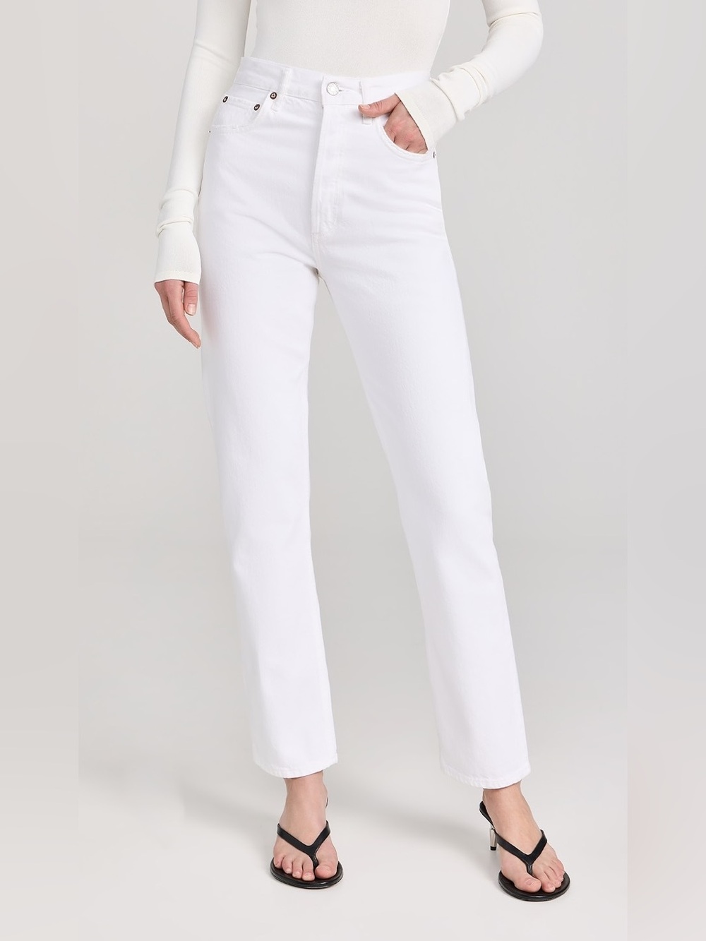 AGOLDE 90’s Pinch Waist High-Rise with Contrast Stitching in White
